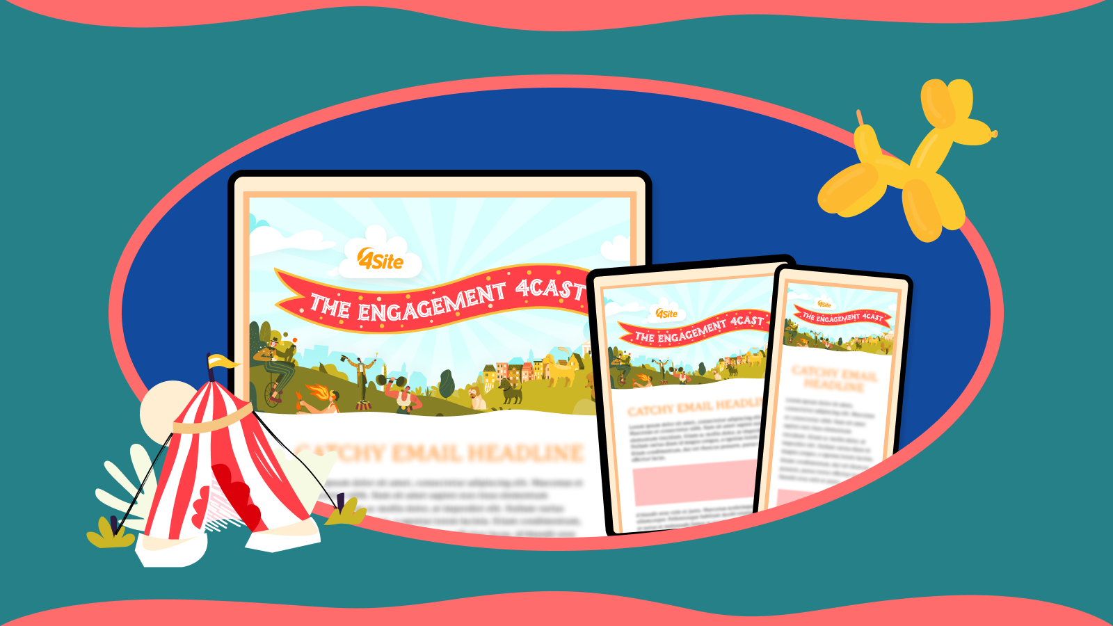 Email responsive design shown on three devices - desktop, tablet and mobile